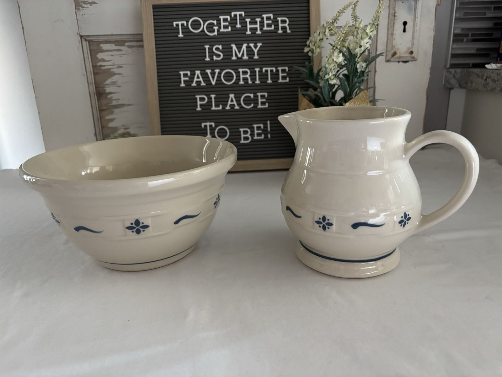 Longaberger pottery, bowl and pitcher, 1991 vintage