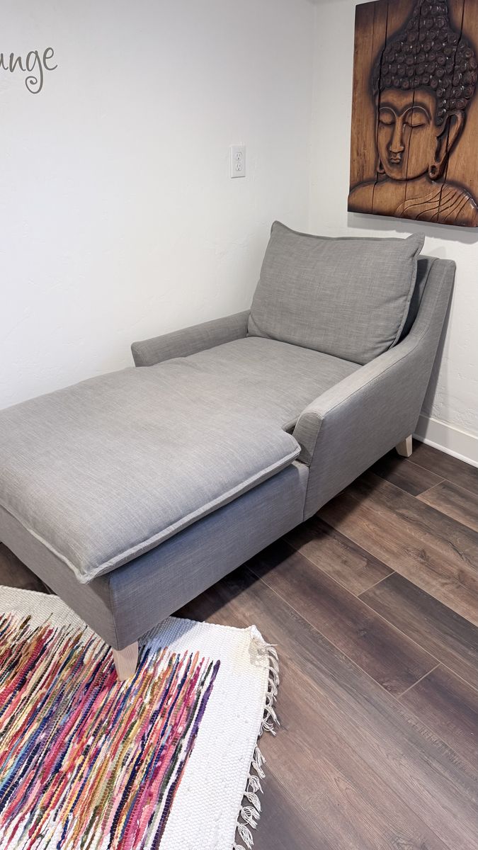 West Elm Comfortable Gray Fabric Chaise Lounge Chair - Excellent Condition