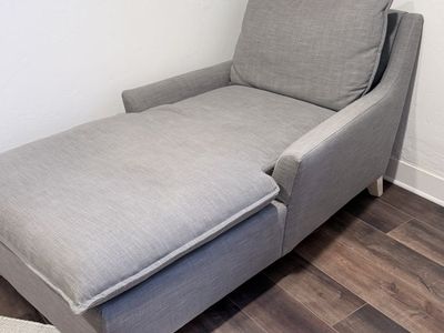 West Elm Comfortable Gray Fabric Chaise Lounge Chair - Excellent Condition