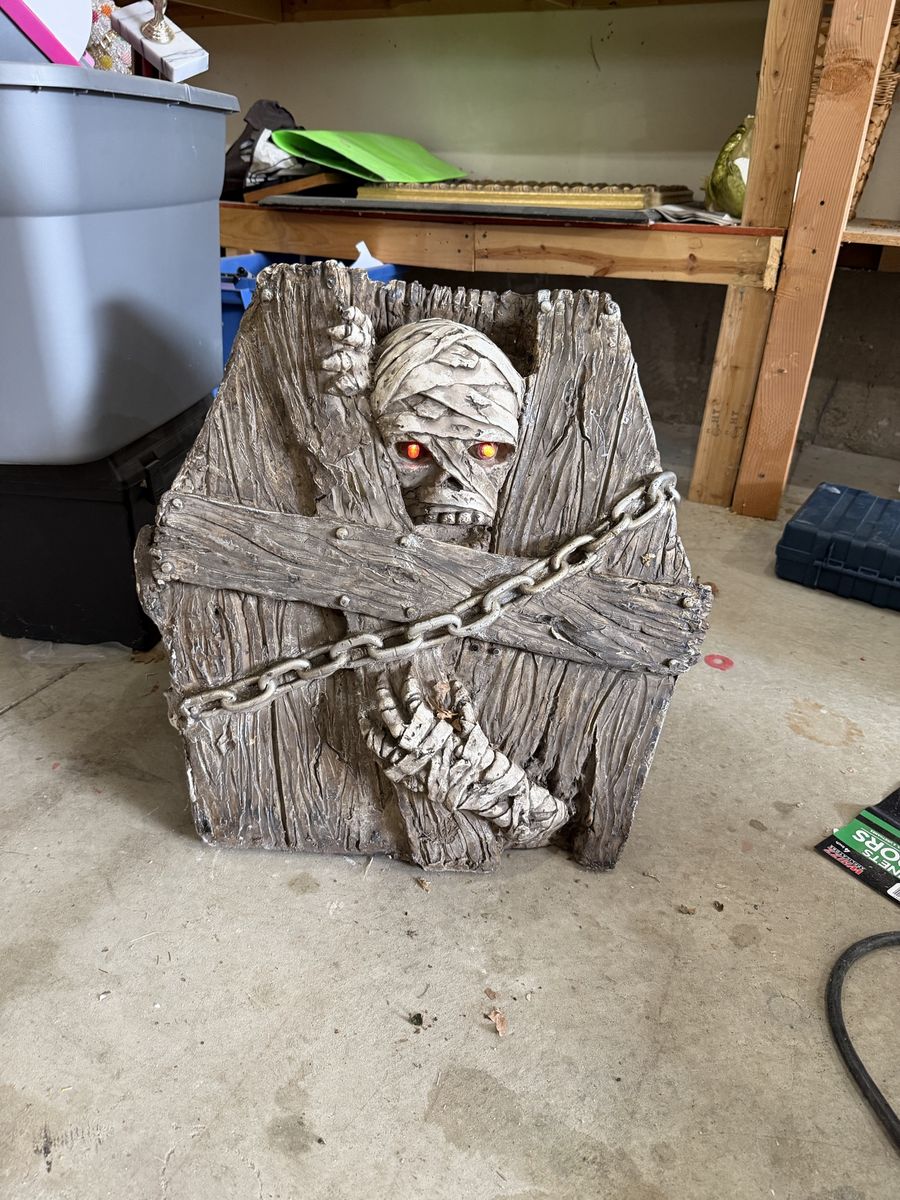 Spooky Mummy in Coffin Halloween Decoration with Light-Up Eyes