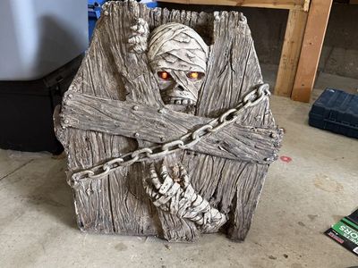 Spooky Mummy in Coffin Halloween Decoration with Light-Up Eyes