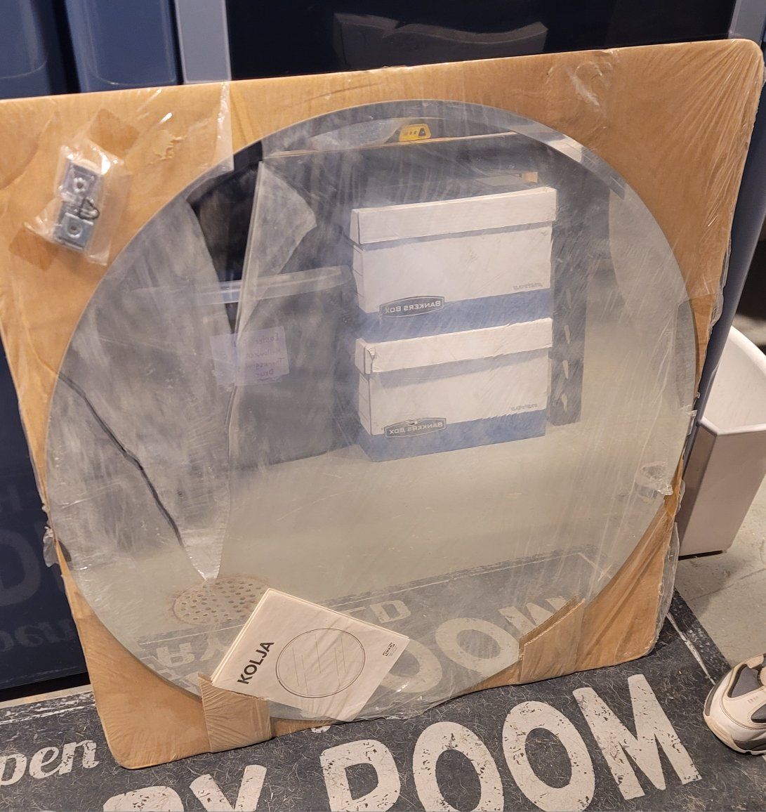 30 Inch Frameless Beveled Edge Round Mirror, Never Used Retired Kolja Ikea with Hanging Hardware