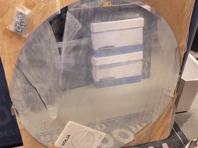 30 Inch Frameless Beveled Edge Round Mirror, Never Used Retired Kolja Ikea with Hanging Hardware