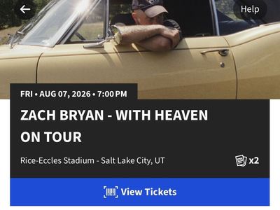 Zach Bryan Concert Tickets - 2 Floor GA - Rice-Eccles Stadium Aug 7, 2026 $275 each