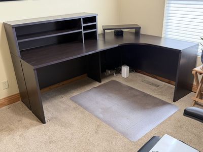 Dark wood Scandinavian corner desk for sale