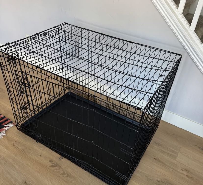 Black Wire Dog Crate xl 42” Excellent Condition Pet Kennel 2-doors