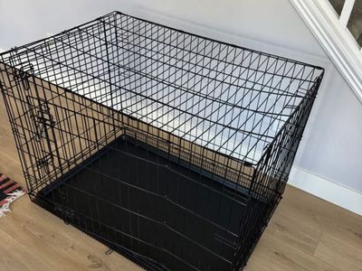 Black Wire Dog Crate xl 42” Excellent Condition Pet Kennel 2-doors