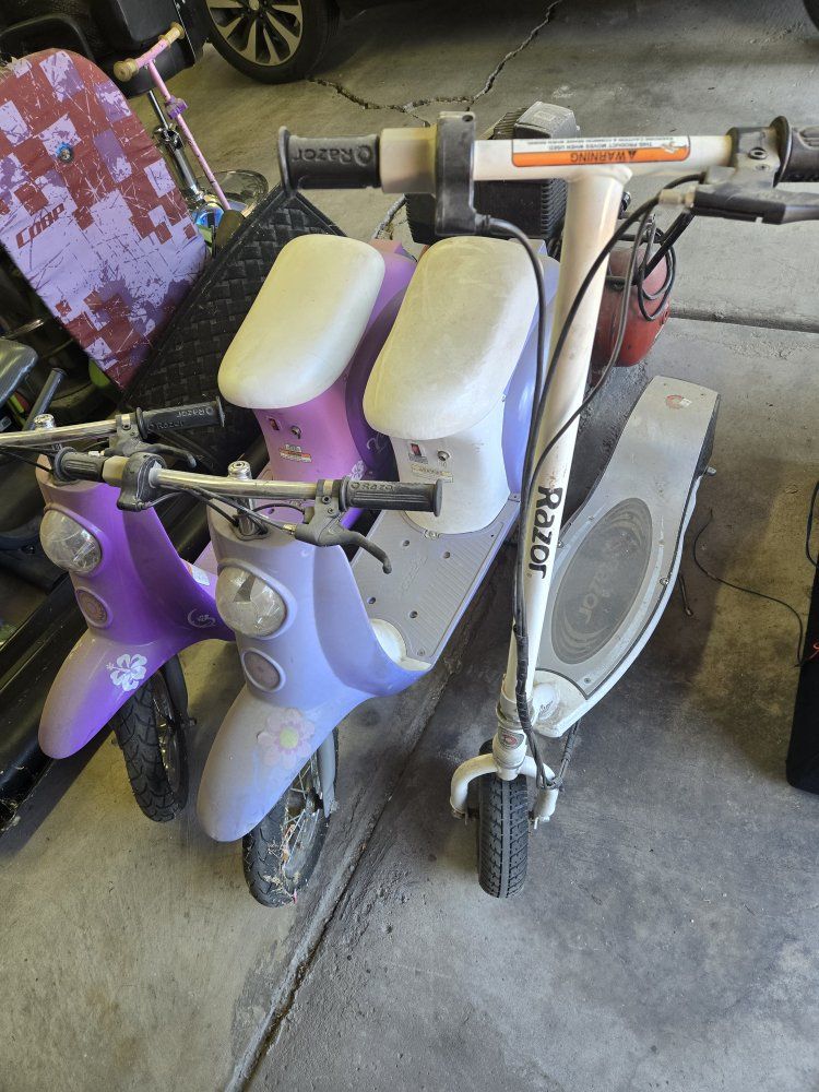 Razor Electric Scooter - Two Pink/Purple Scooters, One White