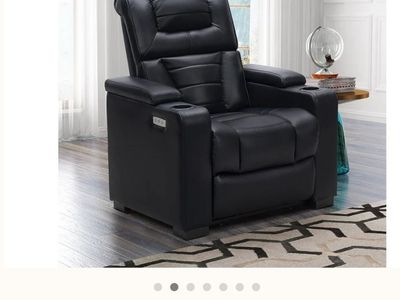 NEW ABBYSON Galaxy Theatre HOME BLACK RECLINER WITH USB PORTS