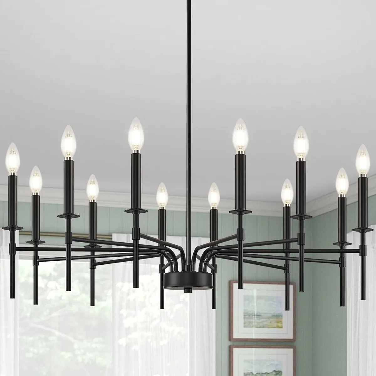 NEW BLACK 12 LIGHT CHANDELIER
