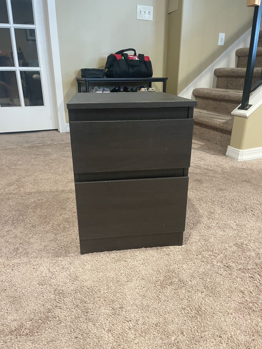 Black Ikea Side Table with Two Drawers