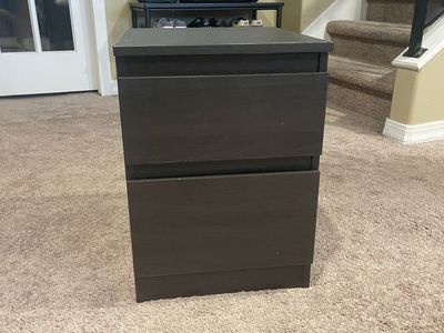 Black Ikea Side Table with Two Drawers