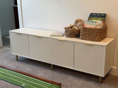 Modern white fluted storage cabinet/media console