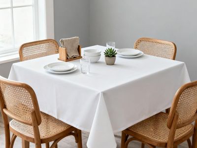 Set of 8 White Square Tablecloths for Events and Dining and I will throw in a round one.