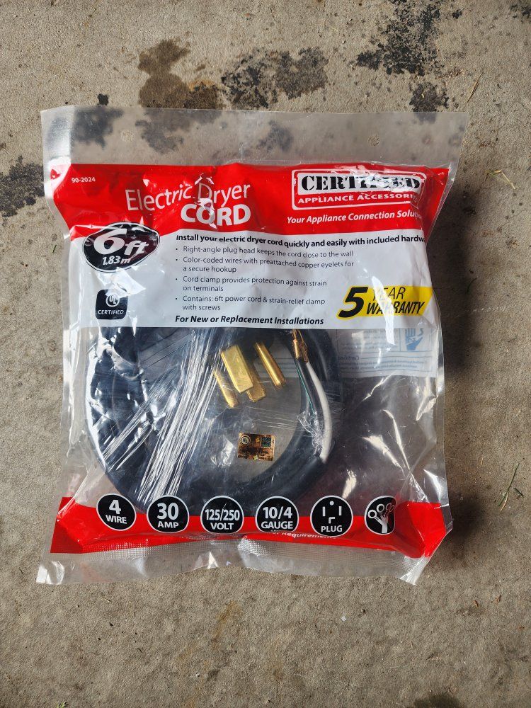 Certified Appliance Accessories 6ft 4-Wire 30 Amp 125/250V Electric Dryer Cord 10/4 Gauge