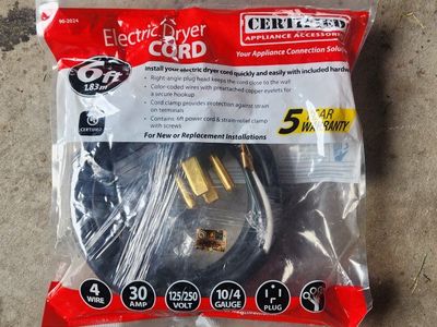 Certified Appliance Accessories 6ft 4-Wire 30 Amp 125/250V Electric Dryer Cord 10/4 Gauge