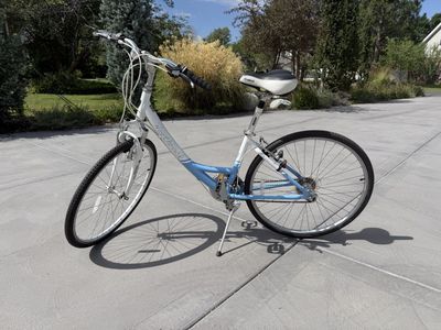 Northrock Step through Women's Hybrid Comfort Bike - Light Blue/White, Excellent Condition