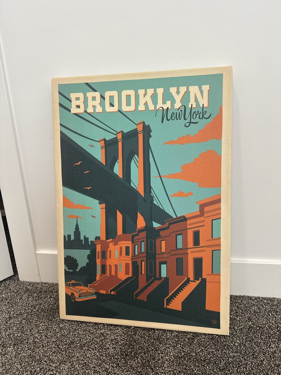 Brooklyn New York Vintage Travel Style Canvas Wall Art Print 18x26