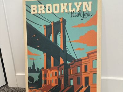 Brooklyn New York Vintage Travel Style Canvas Wall Art Print 18x26