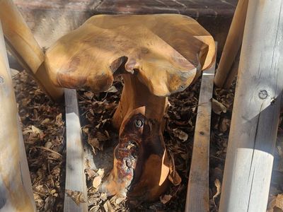 2 Fir wood Adirondack Chairs and a Cedar wood Table/Stool