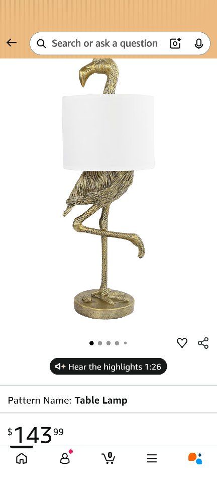 Unique Golden Flamingo Table Lamp with White Shade - Decorative Accent Lighting