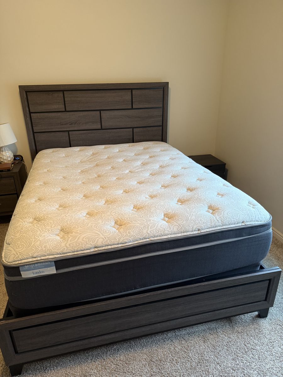 Queen Bed Frame & Mattress+ Nightstand