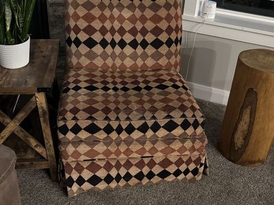 Geometric Diamond Pattern Fabric Chair Earth Tones.