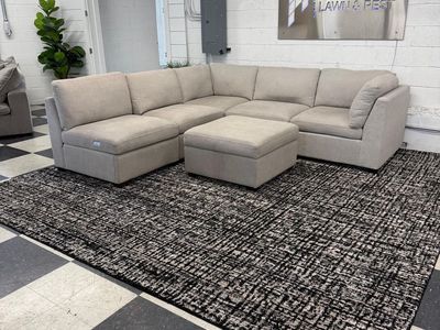 COSTCO THOMASVILLE ROCKFORD 6-PIECE FABRIC MODULAR SECTIONAL W/ STORAGE OTTOMAN & POWER FOOTRESTS!!