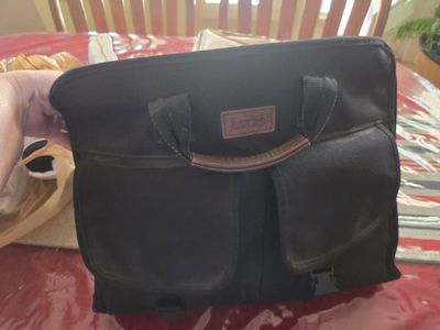 Lucas Black Canvas Satchel Bag with Front Pockets & Zipper Closure