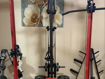 GMWD functional trainer latch pulldown weight plate loaded