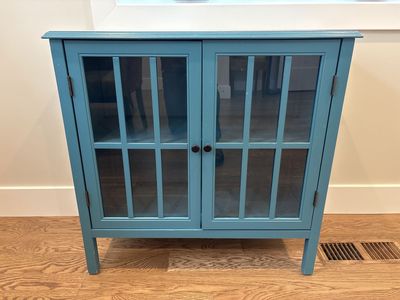 Wood cabinet, glass window doors