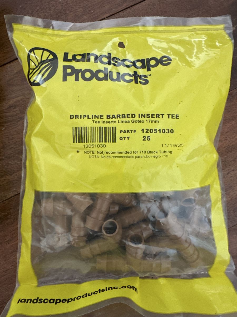 Landscape Products 12051030 Dripline Barbed Insert Tee 17mm, QTY 25 - Drip Irrigation Fittings