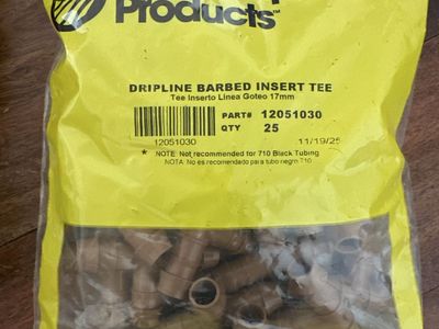 Landscape Products 12051030 Dripline Barbed Insert Tee 17mm, QTY 25 - Drip Irrigation Fittings