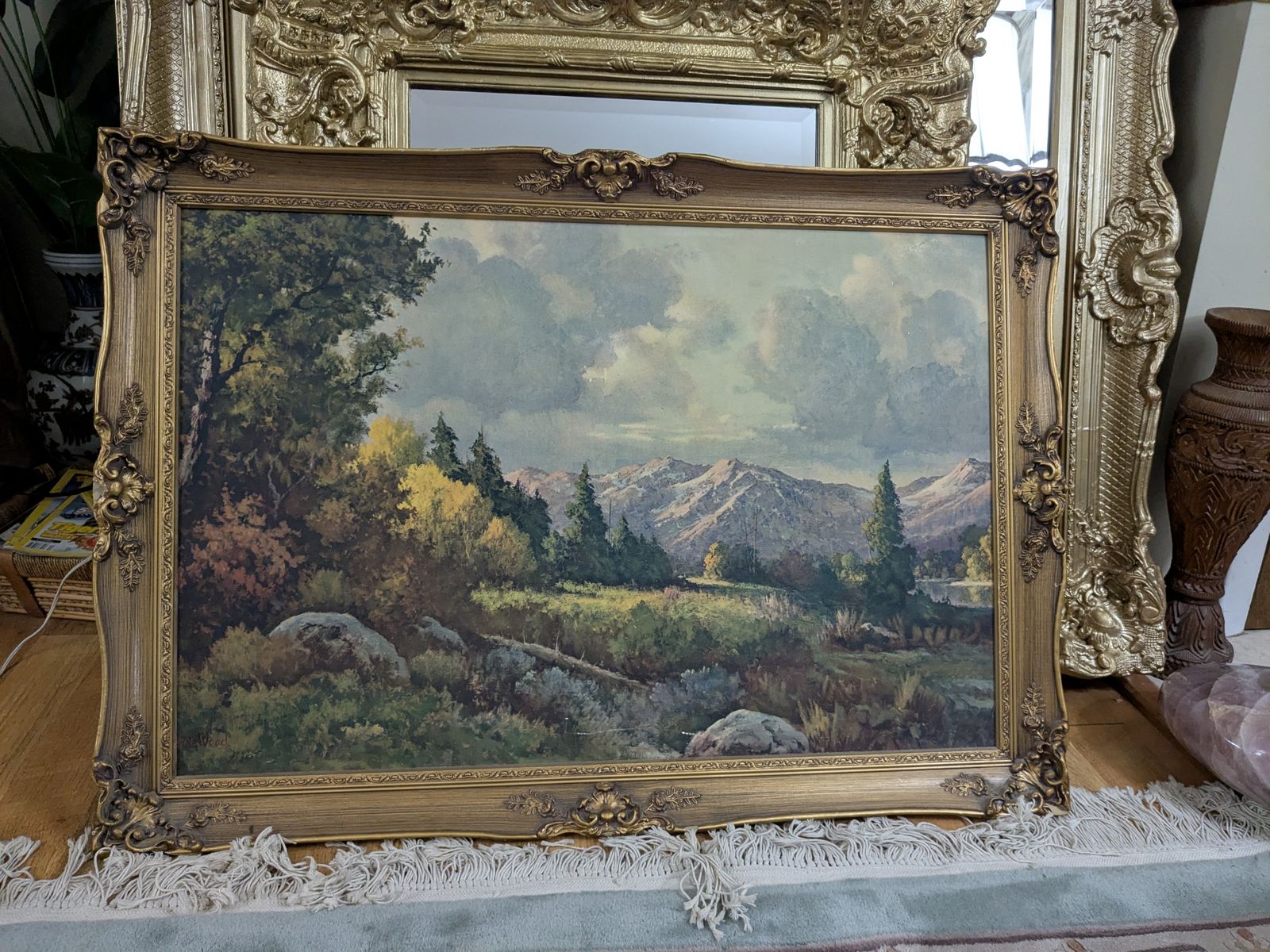 41x29 Landscape print Reproduction by artist Robert Wood framed in gorgeous Wood carved frame