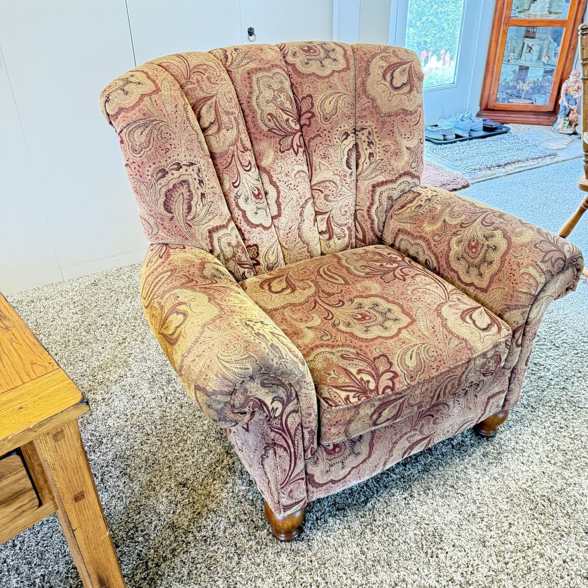 Comfortable Paisley Armchair - Used Accent Chair with Wood Legs