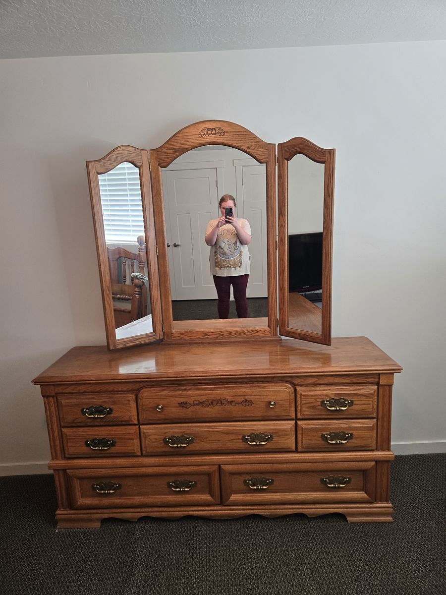 Wood Dresser & Mirror