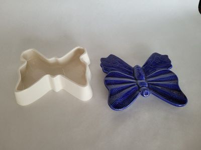 Ceramic Butterfly Trinket Box - Blue & White Decorative Dish with Lid