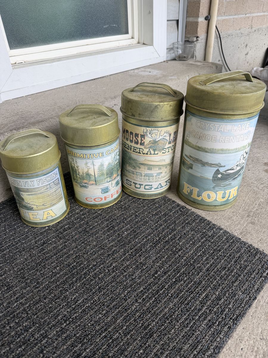 Vintage Rustic Cabin Lake House Kitchen Canisters Set Tea Coffee Sugar Flour