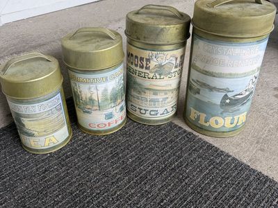 Vintage Rustic Cabin Lake House Kitchen Canisters Set Tea Coffee Sugar Flour