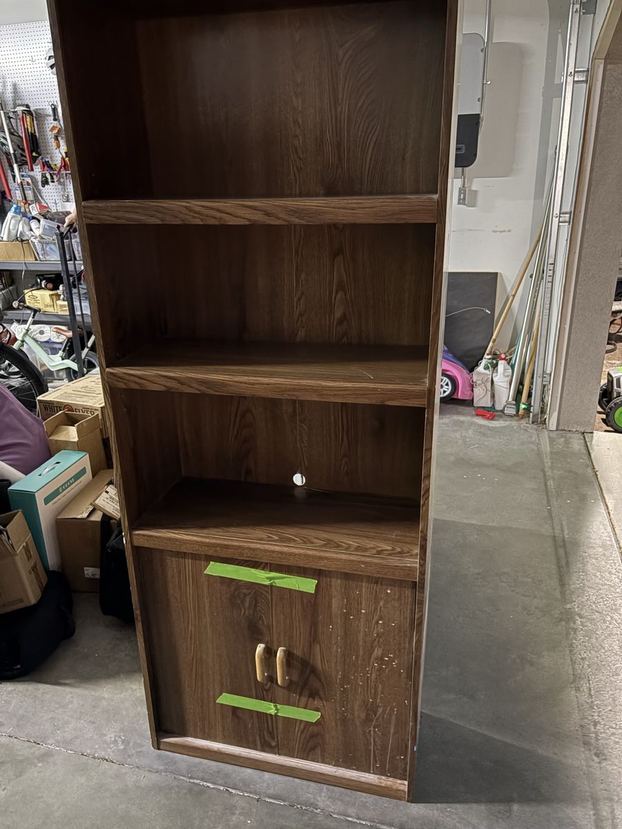Dark Wood Media Console / Bookshelf with Storage Cabinet