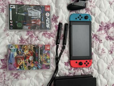 Nintendo Switch Console Bundle - Neon Red/Blue Joy-Cons, Dock, Mario Kart 8 & FIFA26