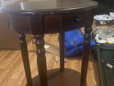 Round Wood End Table with Drawer - Dark Cherry Finish