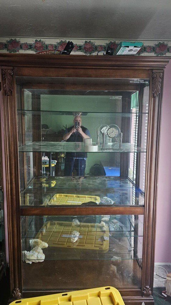 Solid Oak Lighted Curio Cabinet w/ Glass Shelves