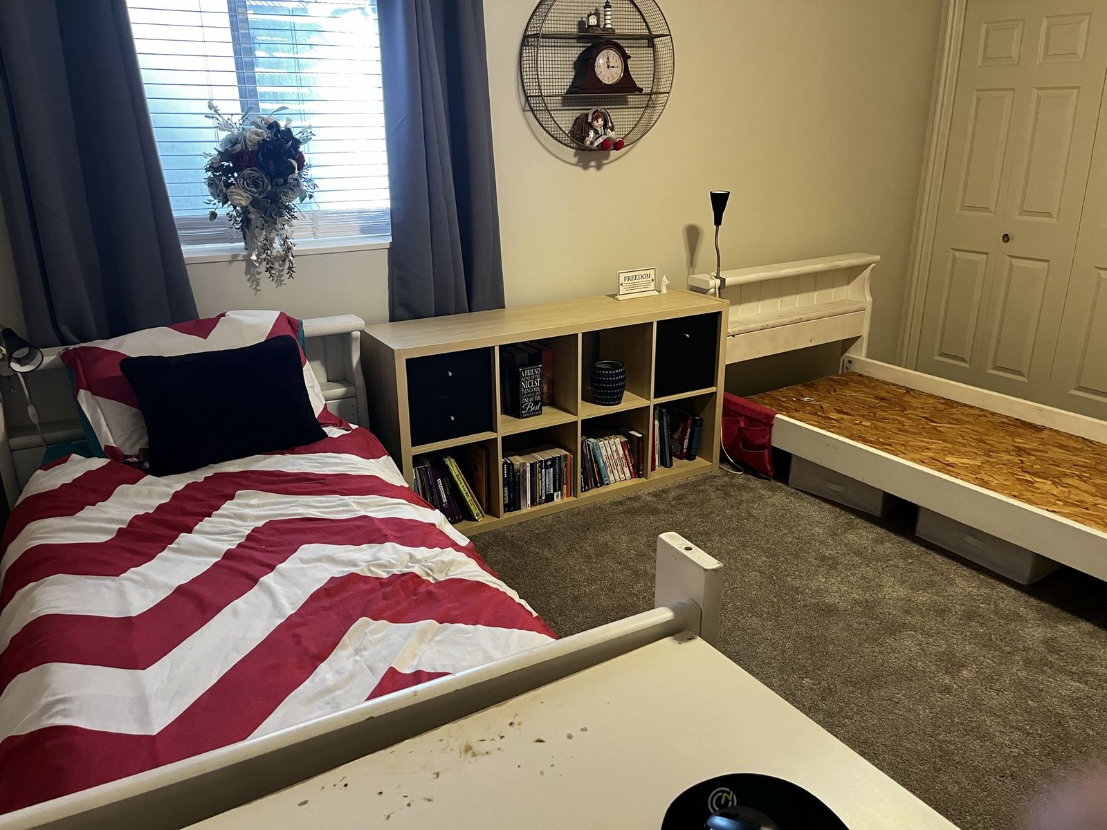 Two White Wood Twin Bed Frames, bunkie boards, mattresses included Stu