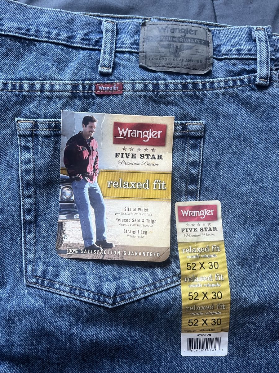 Wrangler Five Star Premium Denim Men's Relaxed Fit Jeans, Blue, Size 52x30