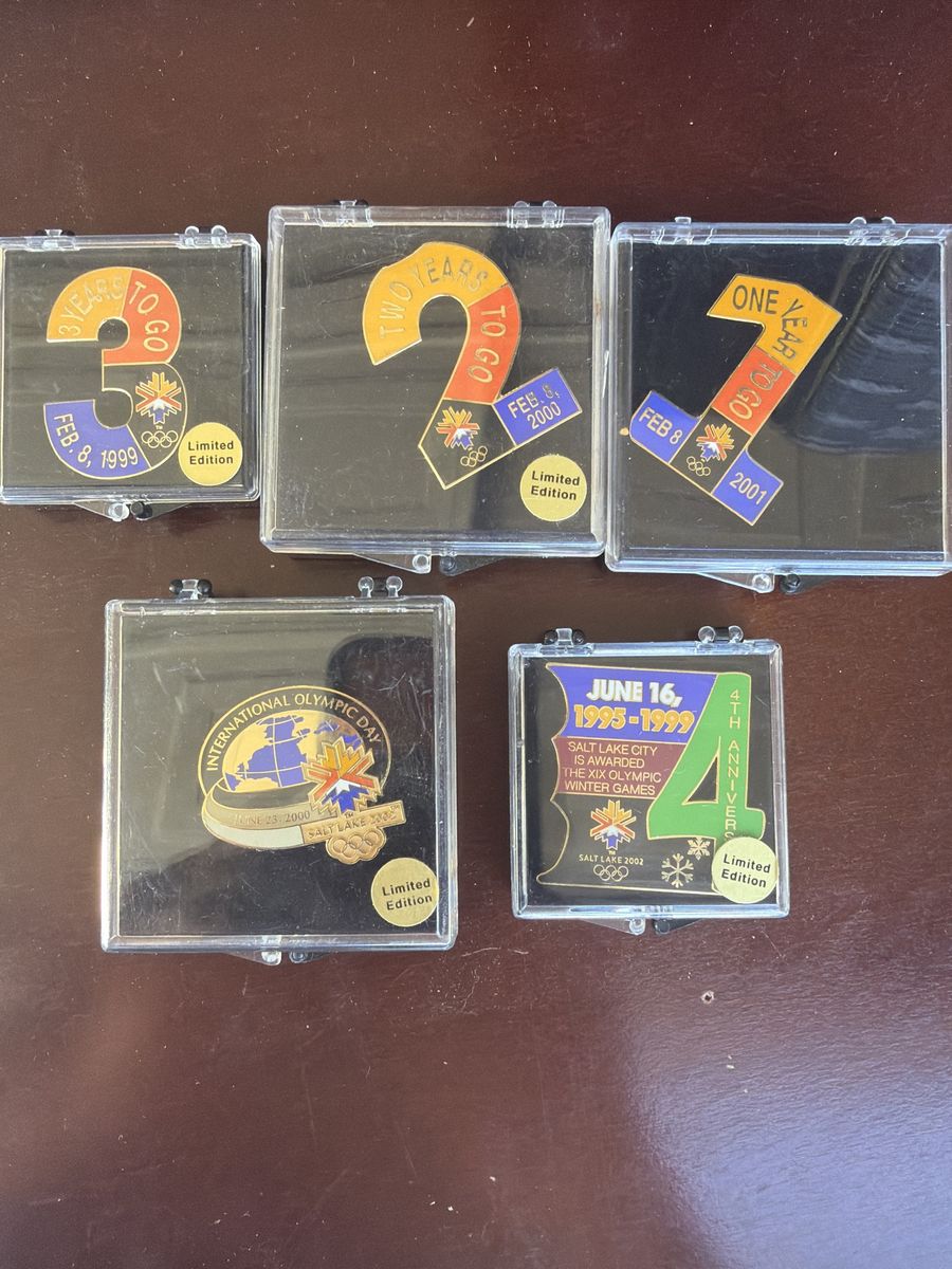 Limited Edition Salt Lake 2002 Winter Olympics Countdown & Commemorative Pins (Set of 5)