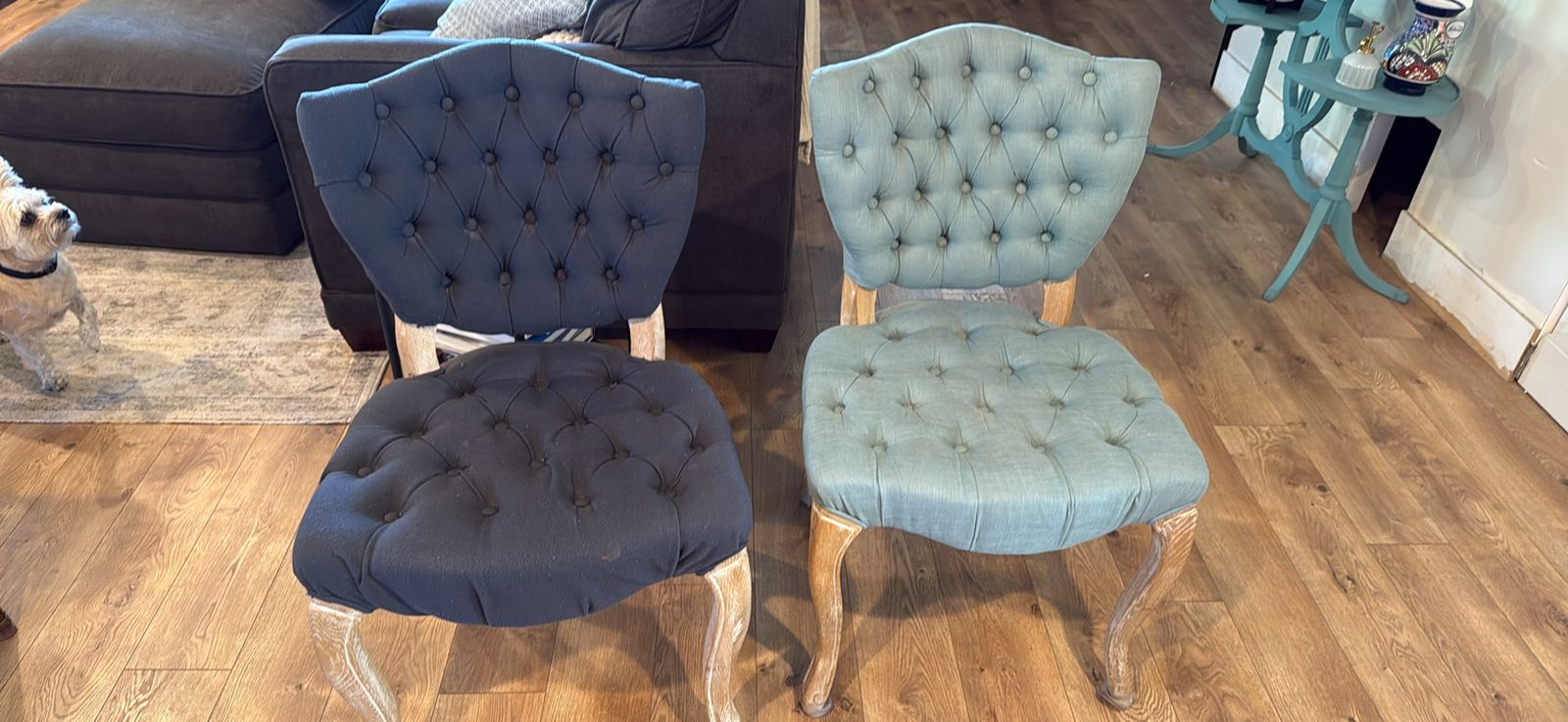 Tufted Accent Dining Chairs - Set of 2 (Blue and Aqua)