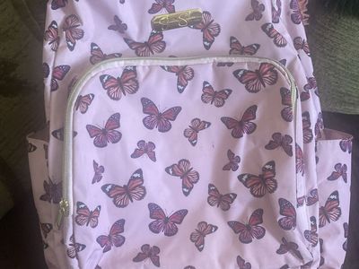 Jessica Simpson Pink Butterfly Print Backpack with Gold Accents - Girls/Women's Daypack