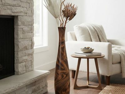 Sculptural 35" Wood Floor Vase