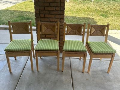 4 Woven Rush Back Dining Chairs